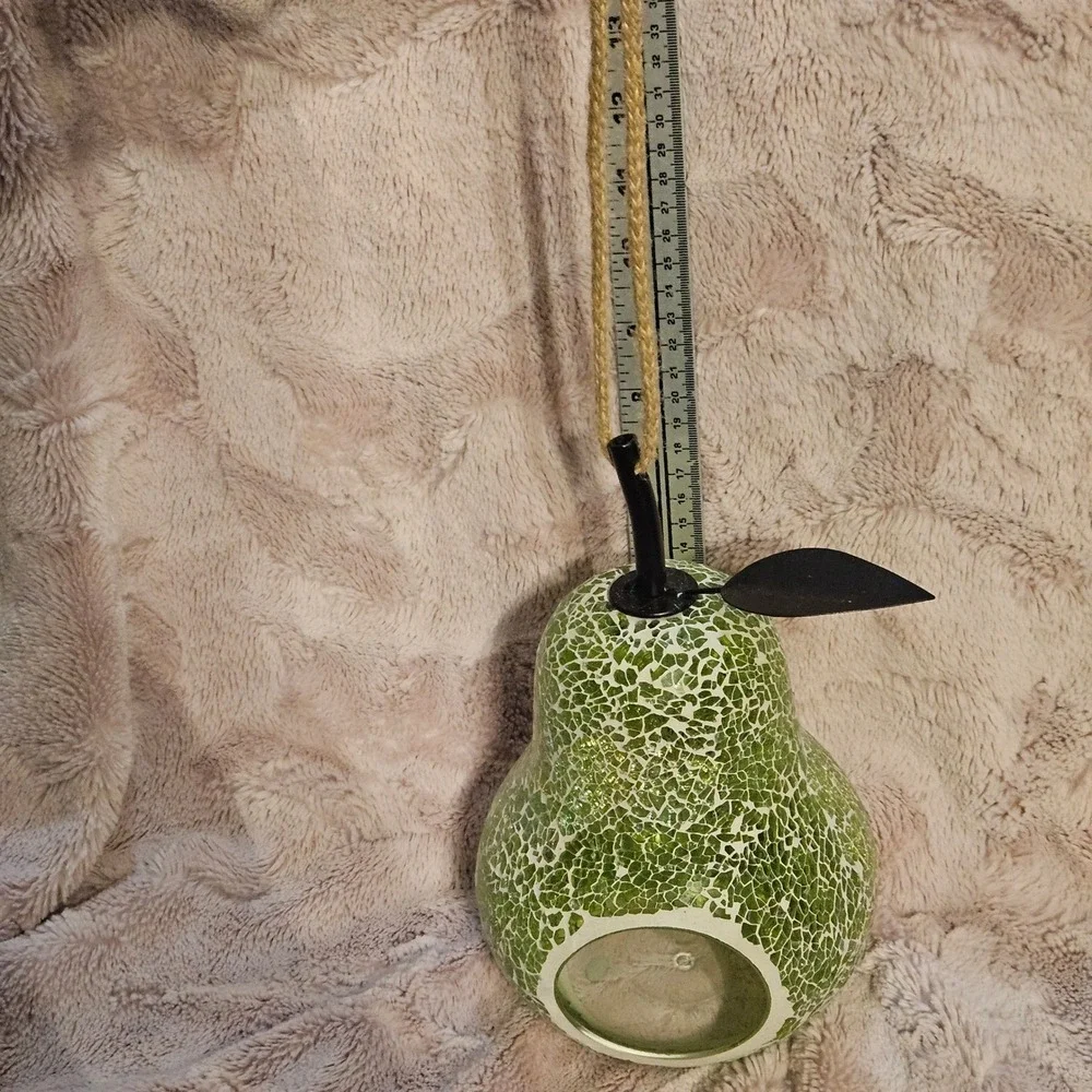 Green Mosaic Glass Pear Bird Feeder Hanging Garden Decor Outdoor Yard Farmhouse